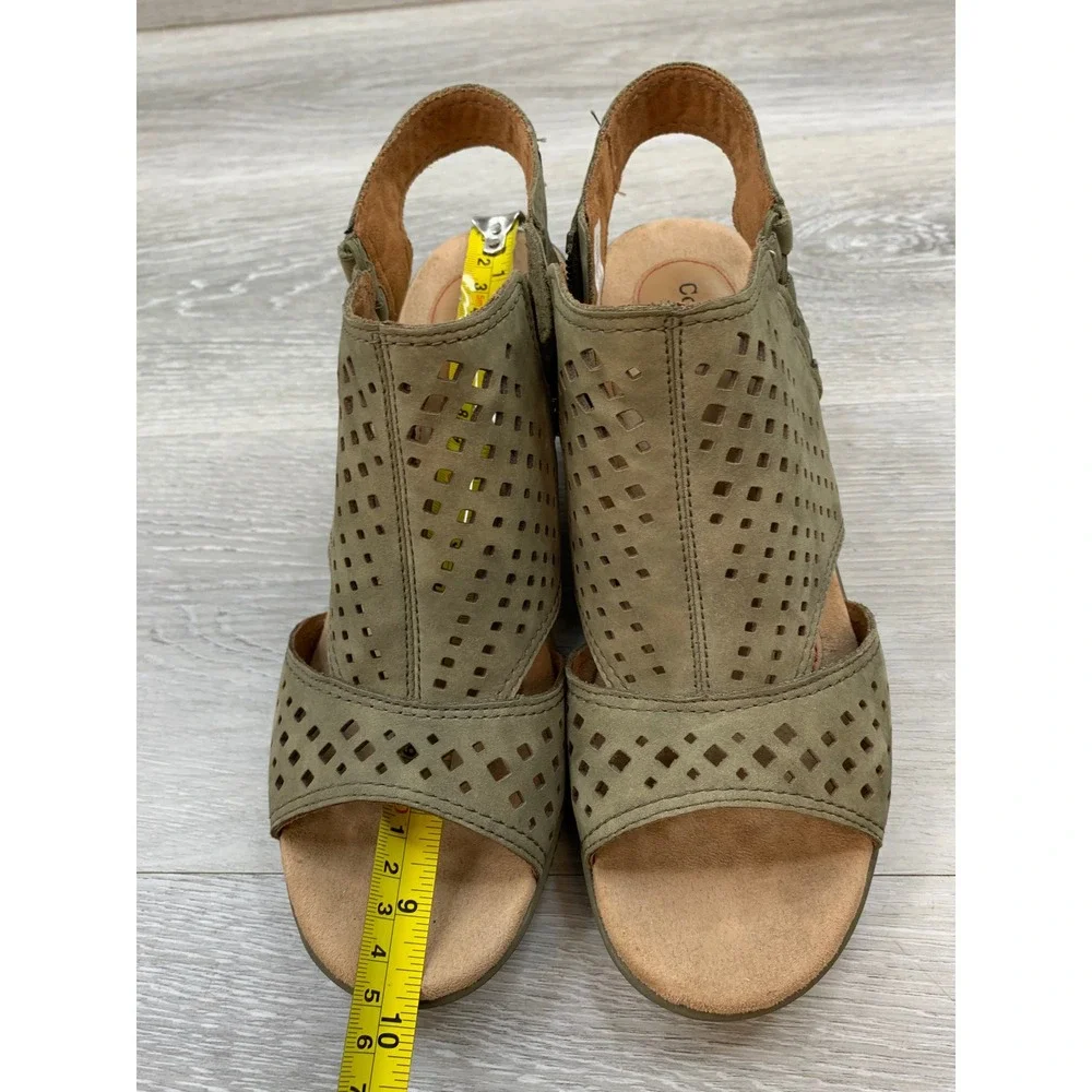 Cobb Hill Women's Sandals Olive Green Perforated Leather Cork Wedge 8 Shoes